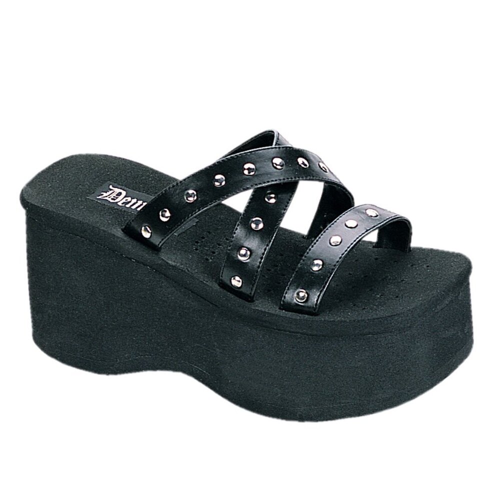 Demonia Funn-19 Black Platform Sandals with Studded Straps